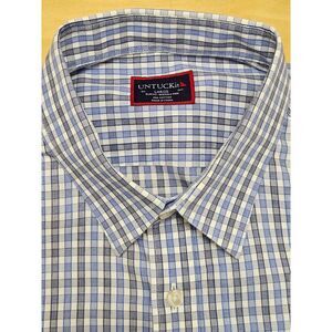 UNTUCKIT Shirt Mens L Slim Fit Button Front Long Sleeve Cotton Blue / Navy Plaid
